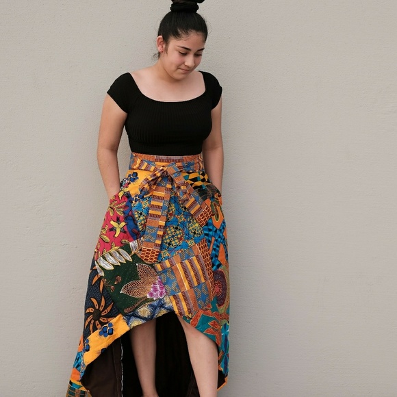 Women African Ankara patches high low skirt - Picture 2 of 7